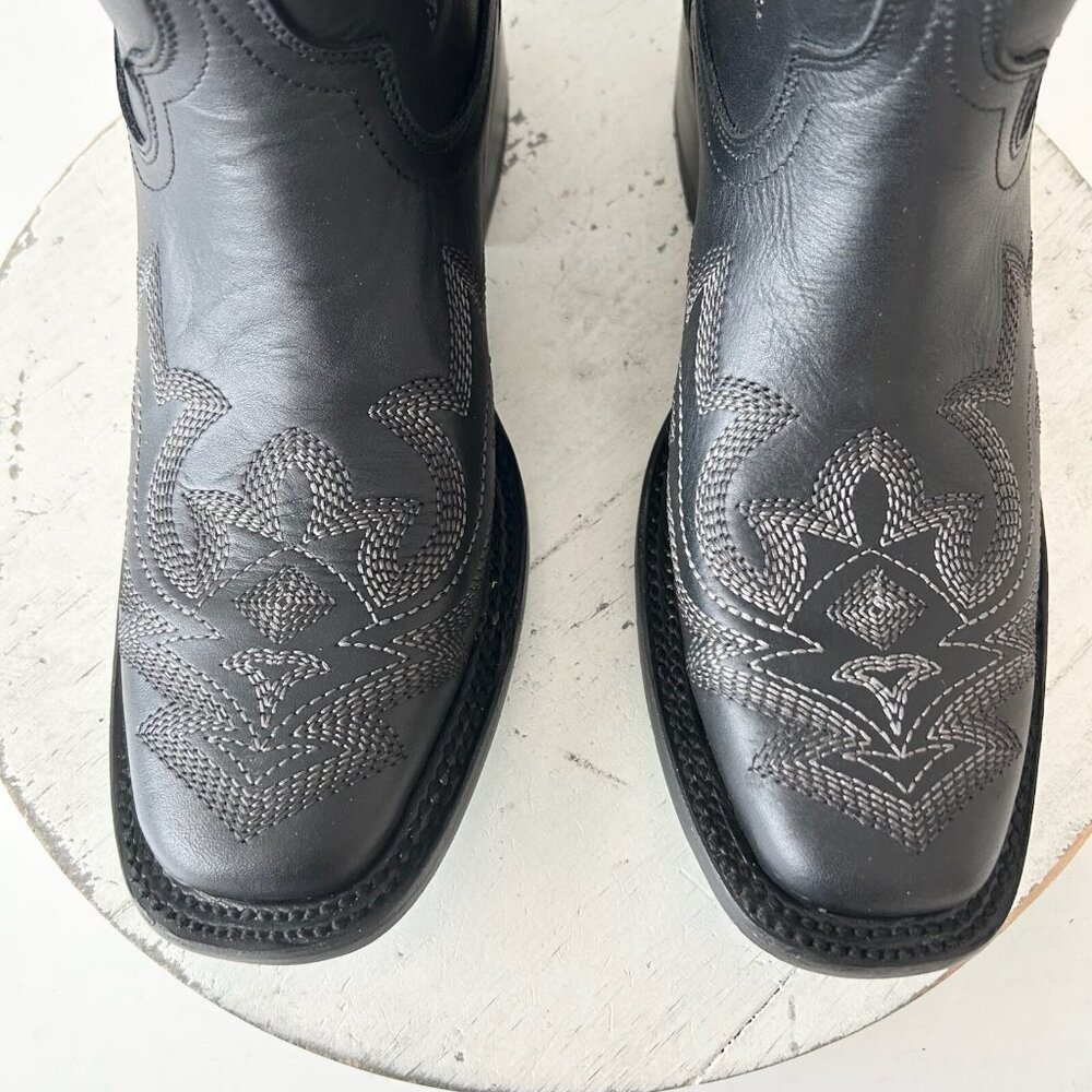 Lane Saratoga Womens Square Toe Cowboy Boots Sz 7 Black Leather Western Mid Calf - Picture 7 of 11